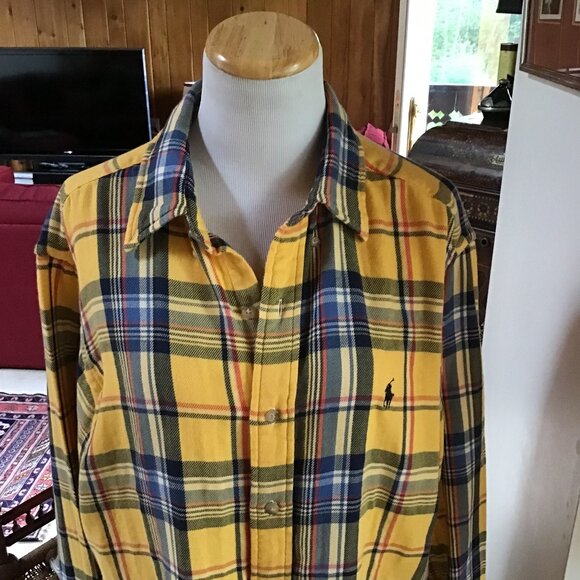 RALPH LAUREN Men’s Yellow, Blue and Red Plaid Flannel Classic Fit Shirt – L - Picture 2 of 12